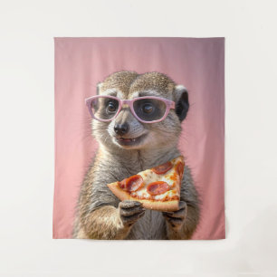 Tenture Cute Meerkat avec lunettes et pizza