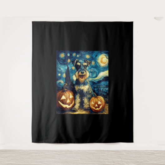 Tenture Cute Miniature Schnauzer Dog Halloween Jack O Lant (Devant)