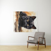 Tenture Cute noir Chat aquarelle Art (En situation (horizontale))