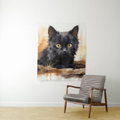 Tenture Cute noir Chat aquarelle Art (En situation)