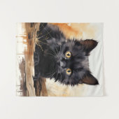 Tenture Cute noir Chat aquarelle Art (Devant (Horizontal))