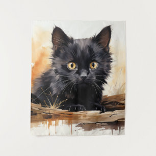 Tenture Cute noir Chat aquarelle Art