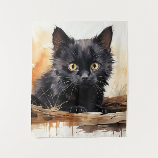 Tenture Cute noir Chat aquarelle Art (Devant)