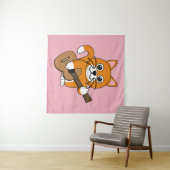 Tenture Cute Orange Chat Blanc Jouer Caricature Guitare (En situation (horizontale))