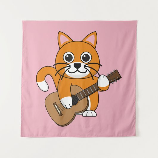 Tenture Cute Orange Chat Blanc Jouer Caricature Guitare (Devant)