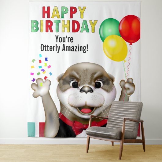 Tenture Cute Otter dans Tuxedo Anniversaire de enfant fond (En situation)