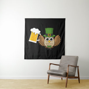 Tenture Cute Owl Boire de la bière Drôle Saint Patrick's D