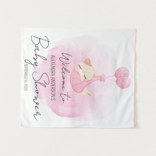 Tenture Cute Rose Kitten pour bébé fille Douche Bienvenue (Devant (Horizontal))