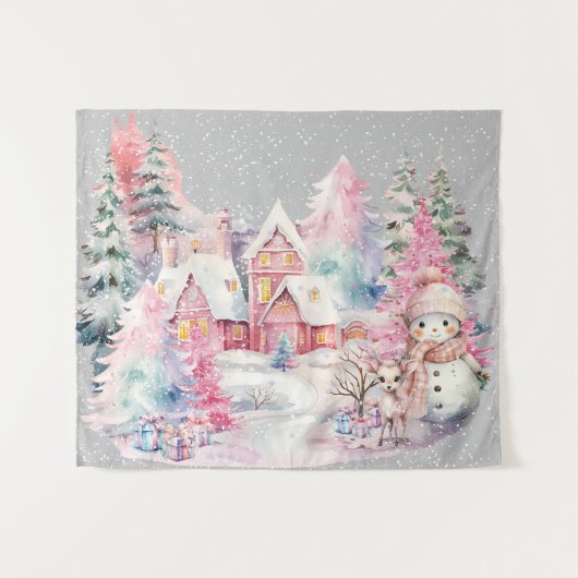 Tenture Cute rose Snowman hiver Wonderland (Devant (Horizontal))