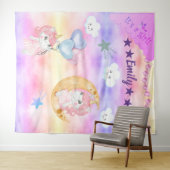 Tenture Cute Rose Unicorn Fille Assis Sur La Lune Bébé (En situation (horizontale))