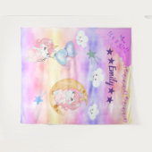 Tenture Cute Rose Unicorn Fille Assis Sur La Lune Bébé (Devant (Horizontal))