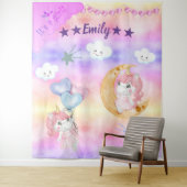 Tenture Cute Rose Unicorn Fille Assis Sur La Lune Bébé (En situation)