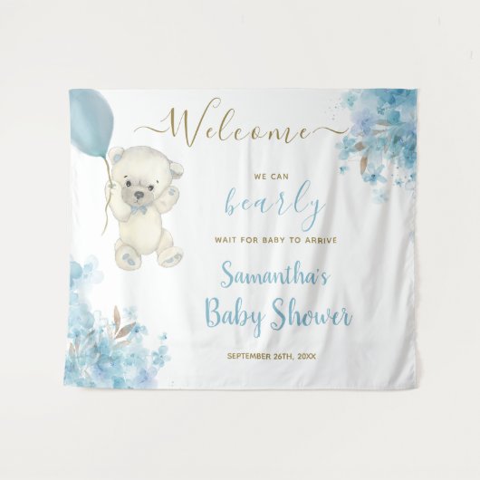 Tenture Cute Teddy Bear Boy Baby shower Affiche de bienven (Devant (Horizontal))