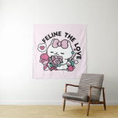 Tenture Cute Valentine's Cat Design - Feline the Love (En situation)