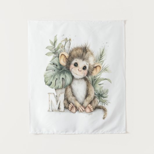 Tenture Cute watercolour baby animal alphabet Monkey (Devant)