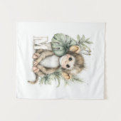 Tenture Cute watercolour baby animal alphabet Monkey (Devant (Horizontal))