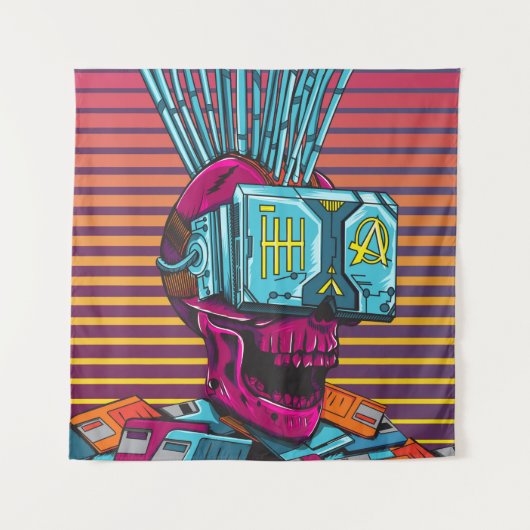 Tenture Cyber Skull Virtual Reality Cyberpunk disquette  (Devant)