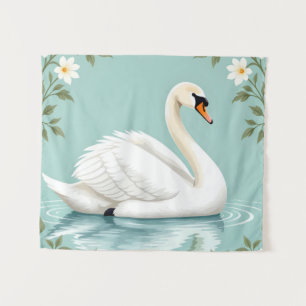 Tenture Cygne blanc élégant floral bleu