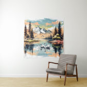 Tenture Cygnes au milieu des montagnes : Sérénité alpine (En situation)