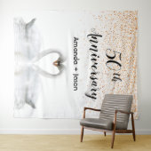 Tenture Cygnes blancs d'or 50e anniversaire amoureux (En situation (horizontale))