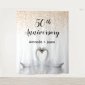 Tenture Cygnes blancs d'or 50e anniversaire amoureux (Devant)