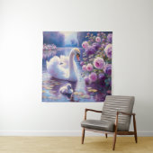 Tenture Cygnet blanc avec Roses violets (En situation)