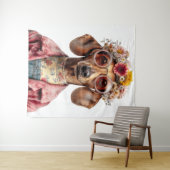 Tenture Dachshund Floral de Style Vintage (En situation (horizontale))