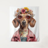 Tenture Dachshund Floral de Style Vintage (Devant)