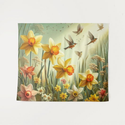 Tenture Daffodiles et oiseaux (Devant (Horizontal))