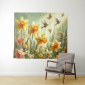 Tenture Daffodiles et oiseaux (En situation (horizontale))