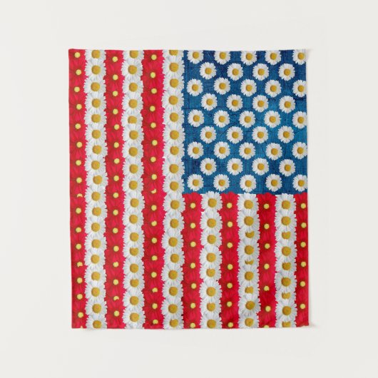 Tenture Daisy American Flag Rouge Blanc Bleu Floral Tapiss (Devant)