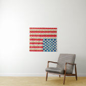 Tenture Daisy American Flag Rouge Blanc Bleu Floral Tapiss (En situation (horizontale))