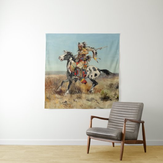 Tenture "Dakota Chief" Art occidental de Charles M Russell (En situation)