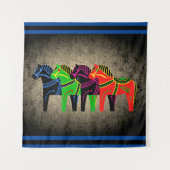 Tenture Dala Horse, rouge, vert, bleu, noir, folk (Devant)