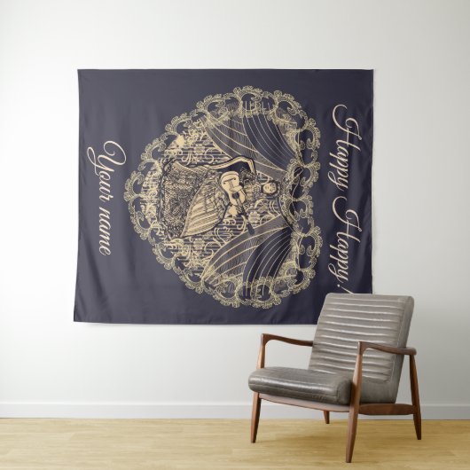 Tenture Dame avec guitare (En situation (horizontale))