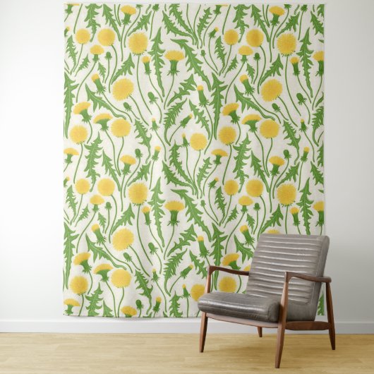 Tenture Dandelions, vert, jaune et blanc (En situation)