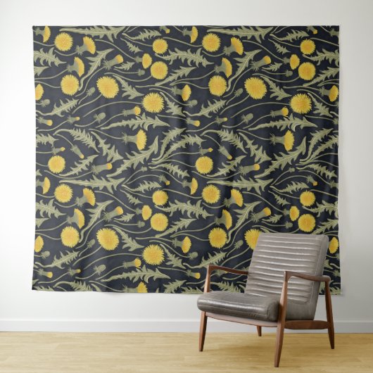 Tenture Dandelions, vert, jaune et noir (En situation (horizontale))