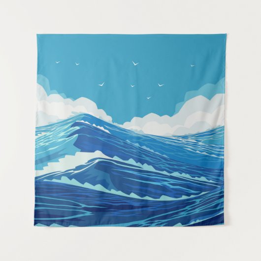 Tenture Dans l'océan. Belles grandes vagues et bleu (Devant)