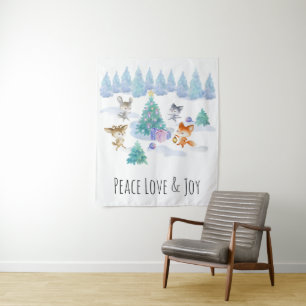Tenture Danse Animaux de forêt Noël Aquarelle