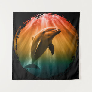 Tenture dauphin été mer océan coucher de soleil