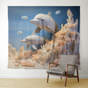 Tenture Dauphins de mer sauvage - Toile de fond de dauphin