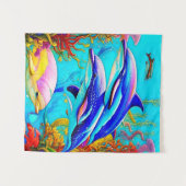 Tenture Dauphins en Océan avec Belle conception de récif c (Devant (Horizontal))