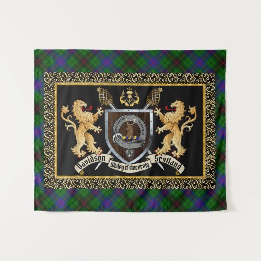Tenture Davidson Clan Badge & Motto avec Lions (Devant (Horizontal))