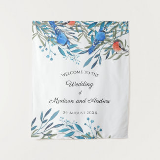 Tenture De beaux oiseaux et feuillages aquarelle pour mari