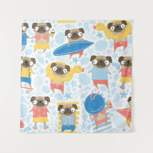 Tenture De mignons carlins en vacances. motif avec carlin 