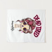 Tenture Dead Tired Maman Vie Skeleton Messy Bun Bandana (Devant (Horizontal))