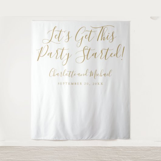 Tenture Début de la partie Gold Script Photo Booth Backdro (Devant)