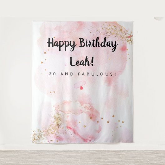 Tenture Décor d'anniversaire 30 ans, Fond rose et or (Devant)