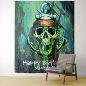 Tenture Décor d'anniversaire Crâne de Pirate (En situation)