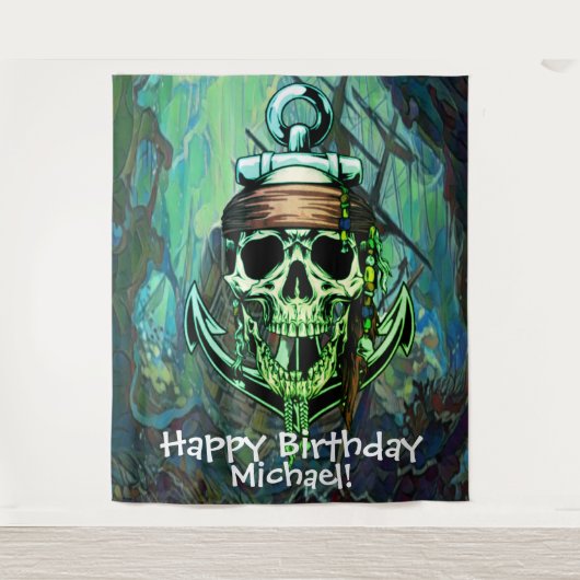 Tenture Décor d'anniversaire Crâne de Pirate (Devant)